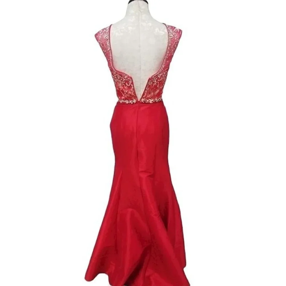 MacDuggal Red Sequin Formal Mermaid Evening Dress Ball Gown Size 0/2